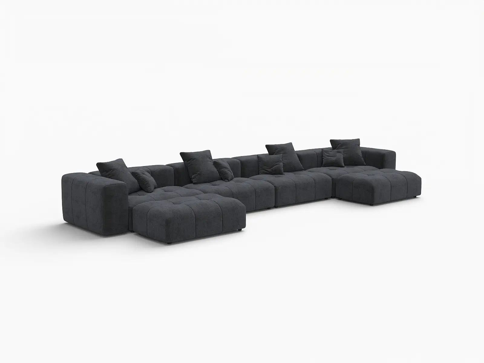 Matrix 4-Seater U-Shaped Sectional in Black Linen | 6-Piece (Includes 2 Ottomans), Family Room Seating, Contemporary Style