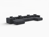 Matrix 4-Seater U-Shaped Sectional in Black Linen | 6-Piece (Includes 2 Ottomans), Family Room Seating, Contemporary Style