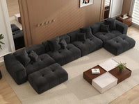 Matrix 4-Seater U-Shaped Sectional in Black Linen | 6-Piece (Includes 2 Ottomans), Family Room Seating, Contemporary Style
