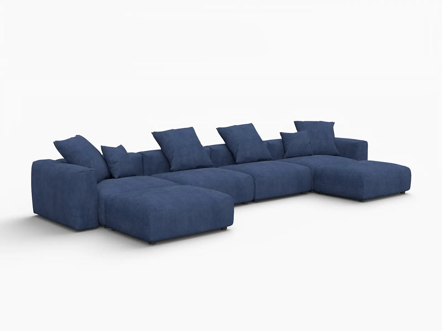 Matrix 4-Seater U-Shaped Sectional in Blue Corduroy | 6-Piece (Includes 2 Ottomans), Family Room Seating, Easy To Clean, Contemporary Style