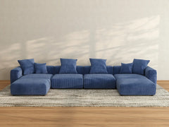 Matrix 4-Seater U-Shaped Sectional in Blue Corduroy | 6-Piece (Includes 2 Ottomans), Family Room Seating, Easy To Clean, Contemporary Style