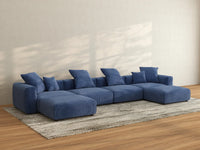 Matrix 4-Seater U-Shaped Sectional in Blue Corduroy | 6-Piece (Includes 2 Ottomans), Family Room Seating, Easy To Clean, Contemporary Style