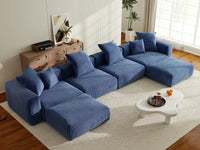 Matrix 4-Seater U-Shaped Sectional in Blue Corduroy | 6-Piece (Includes 2 Ottomans), Family Room Seating, Easy To Clean, Contemporary Style