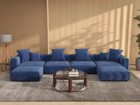 Matrix 4-Seater U-Shaped Sectional in Blue Corduroy | 6-Piece (Includes 2 Ottomans), Family Room Seating, Easy To Clean, Contemporary Style