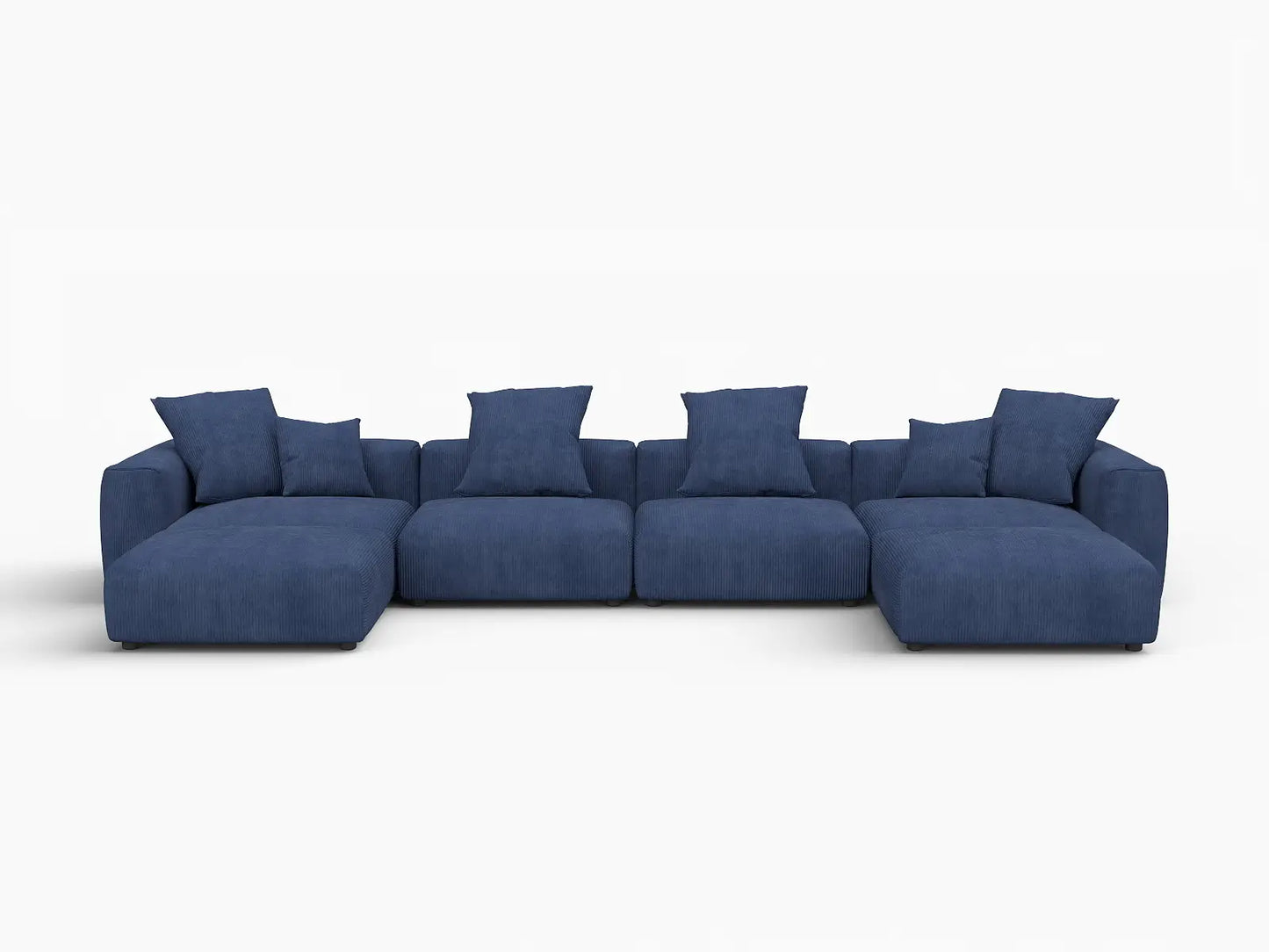 Matrix 4-Seater U-Shaped Sectional in Blue Corduroy | 6-Piece (Includes 2 Ottomans), Family Room Seating, Easy To Clean, Contemporary Style