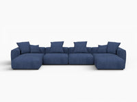 Matrix 4-Seater U-Shaped Sectional in Blue Corduroy | 6-Piece (Includes 2 Ottomans), Family Room Seating, Easy To Clean, Contemporary Style