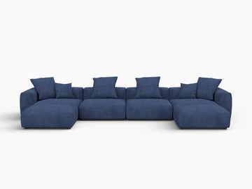 Matrix Modern Modular Sofa Covers | Blue Corduroy Sofa Covers for 4-Seater with 2-Ottoman