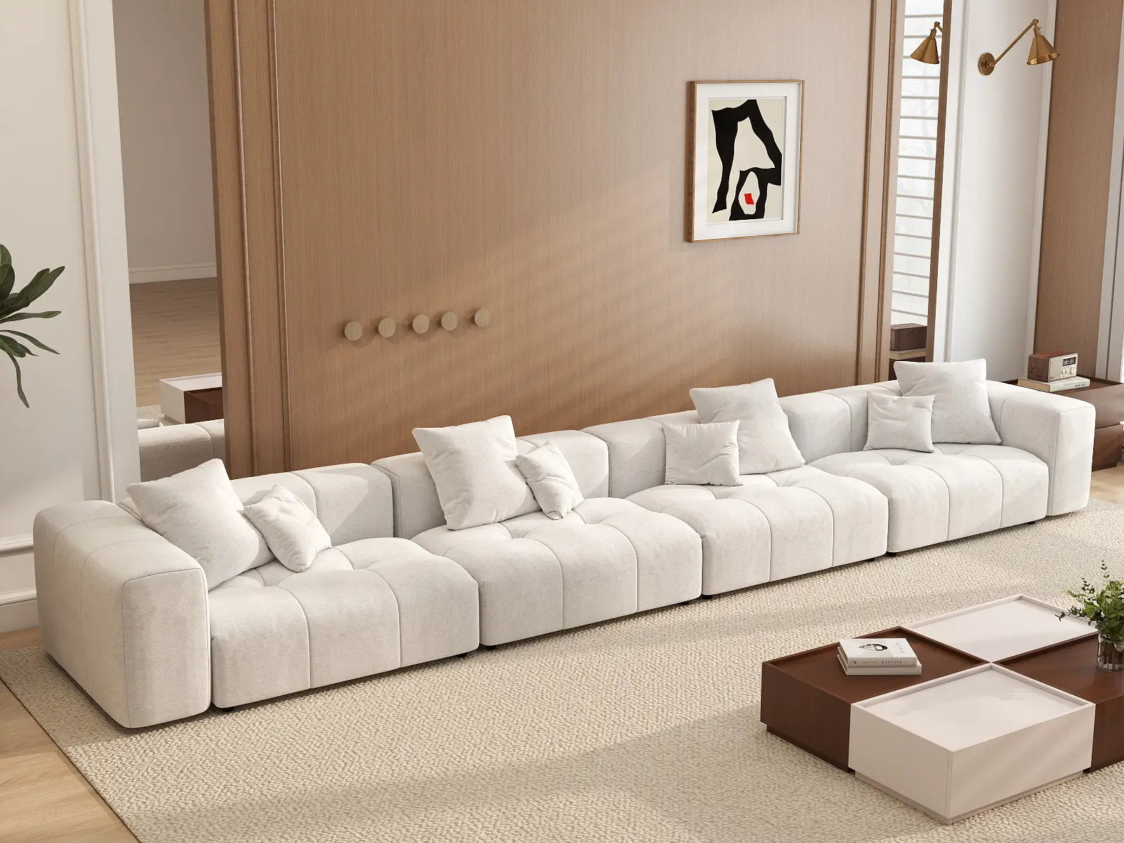 Matrix 4-Seater White Large Space Couch Sectional | 4-Piece, Linen Fabric