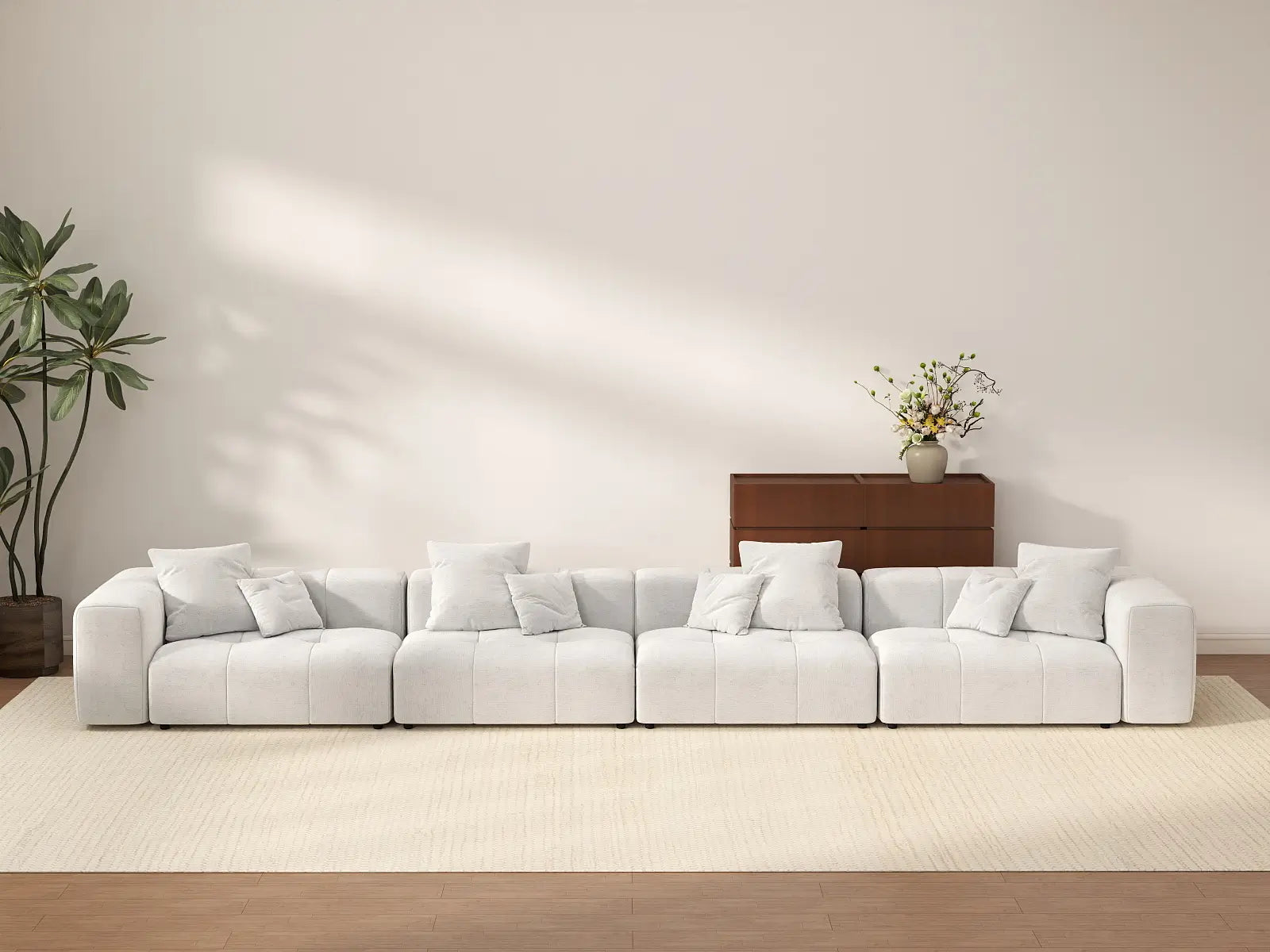 Matrix 4-Seater White Large Space Couch Sectional | 4-Piece, Linen Fabric