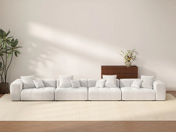 Matrix 4-Seater White Large Space Couch Sectional | 4-Piece, Linen Fabric