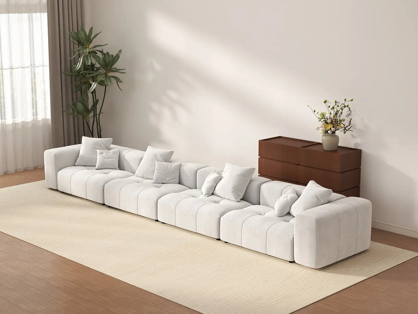 Matrix 4-Seater White Large Space Couch Sectional | 4-Piece, Linen Fabric