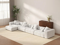 Matrix 4-Seater White Large Space L-Shaped Sectional | 5-Piece (Includes 1 Ottoman), Linen Fabric