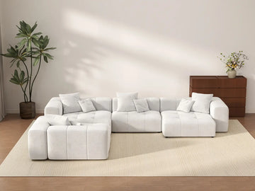 Matrix 4-Seater White Large Space L-Shaped Sectional | 4-Piece, Linen Fabric