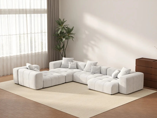 Matrix 4-Seater White Large Space L-Shaped Sectional | 4-Piece, Linen Fabric