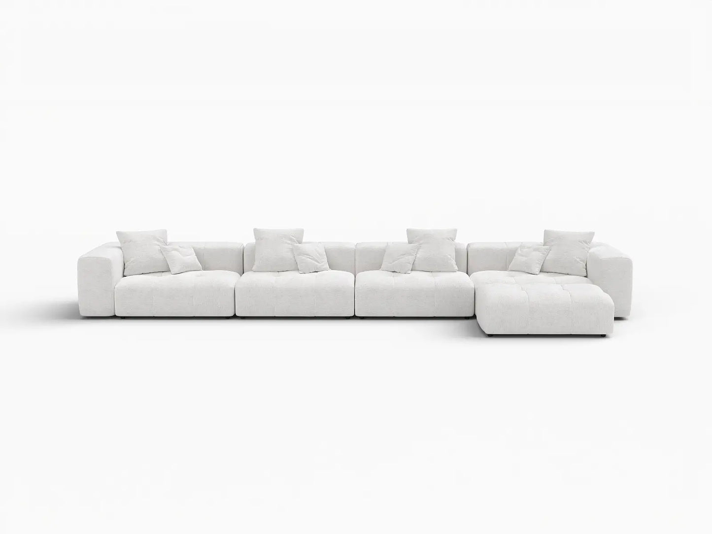 Matrix 4-Seater White Large Space L-Shaped Sectional | 5-Piece (Includes 1 Ottoman), Linen Fabric