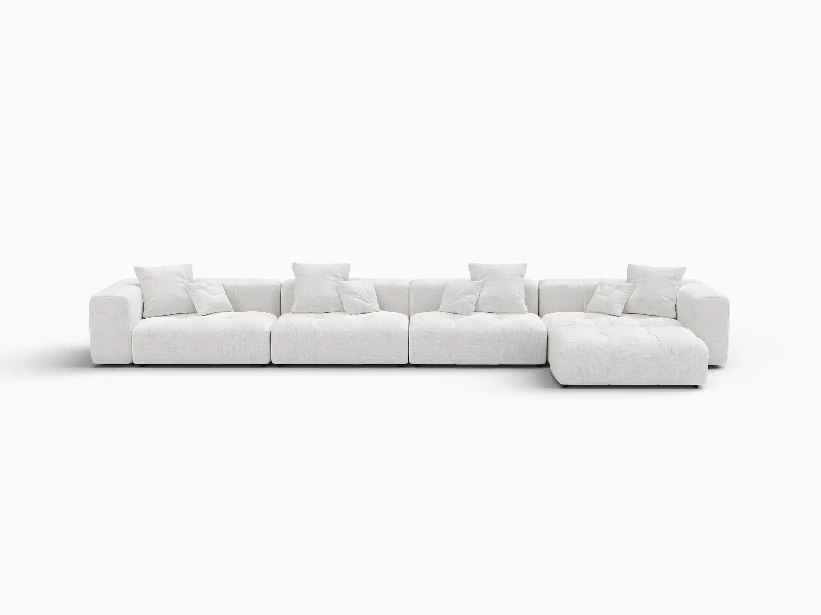 Matrix 4-Seater White Large Space L-Shaped Sectional | 5-Piece (Includes 1 Ottoman), Linen Fabric