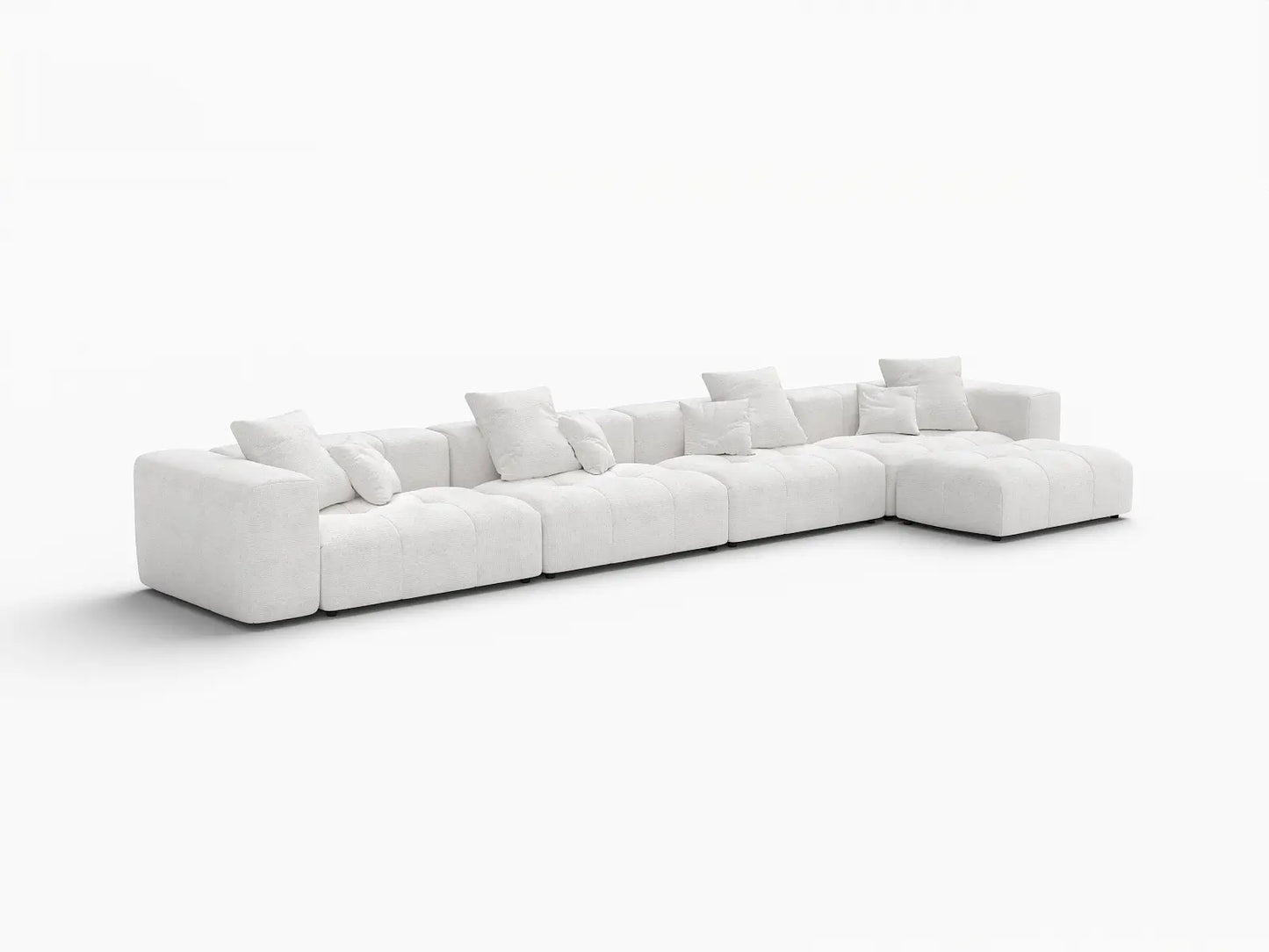 Matrix 4-Seater White Large Space L-Shaped Sectional | 5-Piece (Includes 1 Ottoman), Linen Fabric