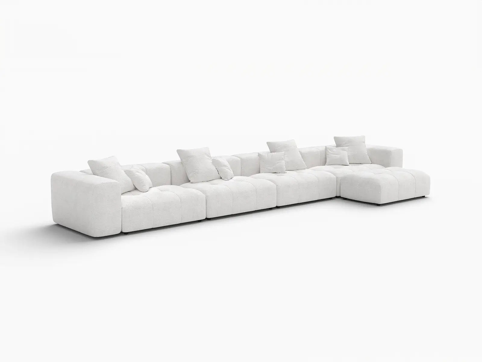 Matrix 4-Seater White Large Space L-Shaped Sectional | 5-Piece (Includes 1 Ottoman), Linen Fabric