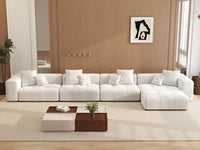 Matrix 4-Seater White Large Space L-Shaped Sectional | 5-Piece (Includes 1 Ottoman), Linen Fabric
