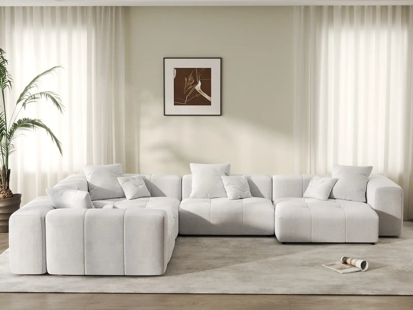 Matrix 4-Seater White Large Space L-Shaped Sectional | 4-Piece, Linen Fabric