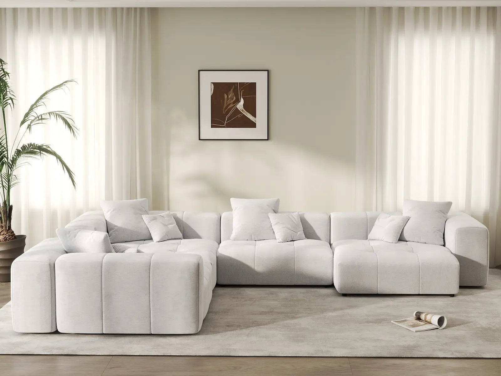 Matrix 4-Seater White Large Space L-Shaped Sectional | 4-Piece, Linen Fabric