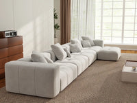 Matrix 4-Seater White Large Space L-Shaped Sectional | 5-Piece (Includes 1 Ottoman), Linen Fabric