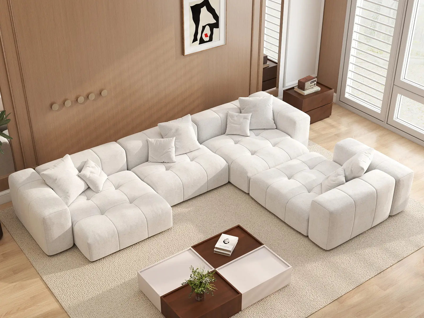 Matrix 4-Seater White Large Space L-Shaped Sectional | 4-Piece, Linen Fabric