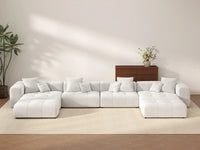 Matrix 4-Seater White Large Space U-Shaped Sectional | 6-Piece (Includes 2 Ottomans), Linen Fabric