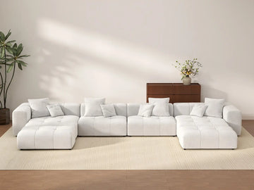 Matrix 4-Seater White Large Space U-Shaped Sectional | 6-Piece (Includes 2 Ottomans), Linen Fabric