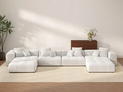 Matrix 4-Seater White Large Space U-Shaped Sectional | 6-Piece (Includes 2 Ottomans), Linen Fabric