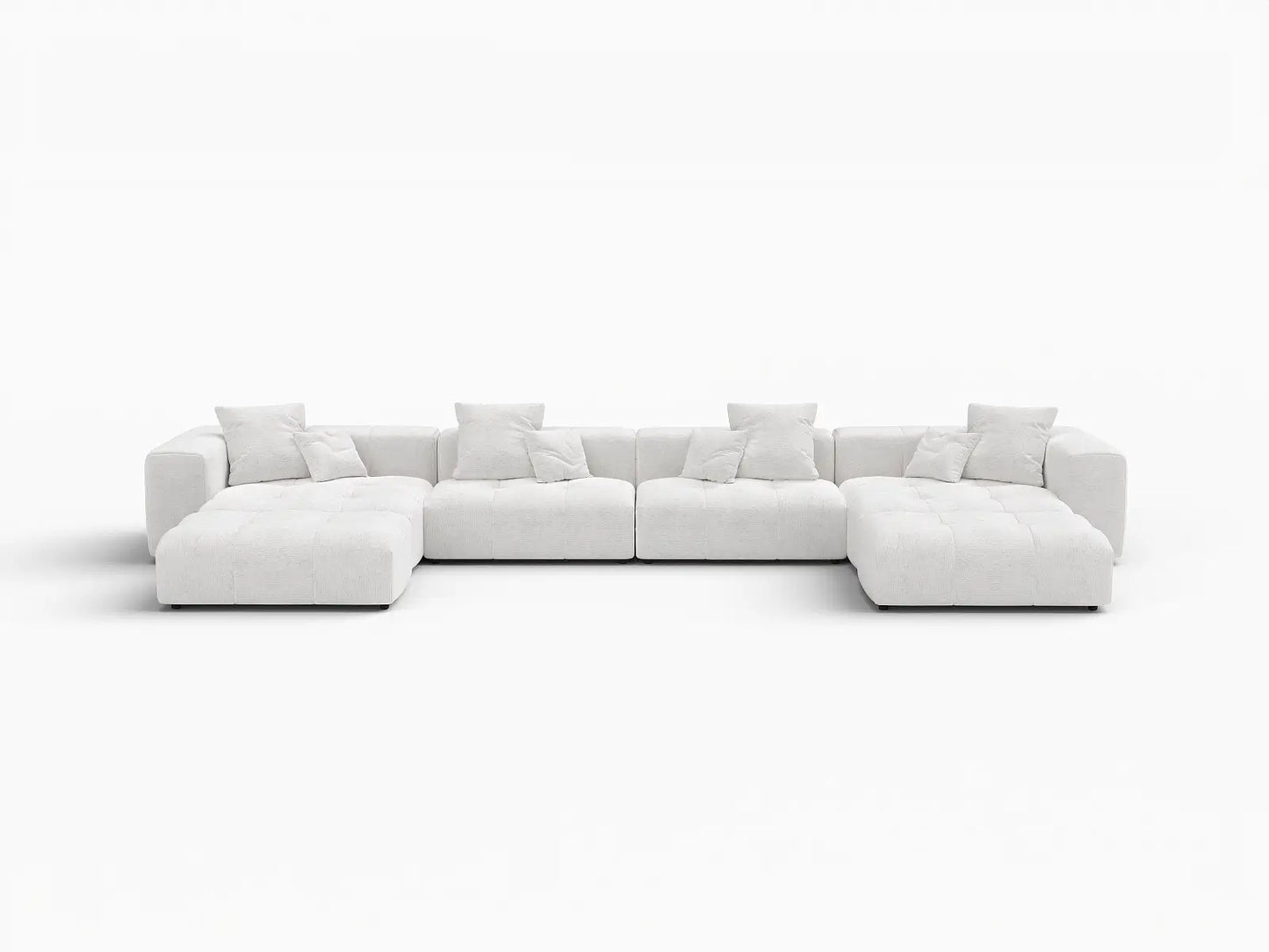 Matrix 4-Seater White Large Space U-Shaped Sectional | 6-Piece (Includes 2 Ottomans), Linen Fabric