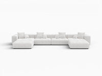 Matrix 4-Seater White Large Space U-Shaped Sectional | 6-Piece (Includes 2 Ottomans), Linen Fabric