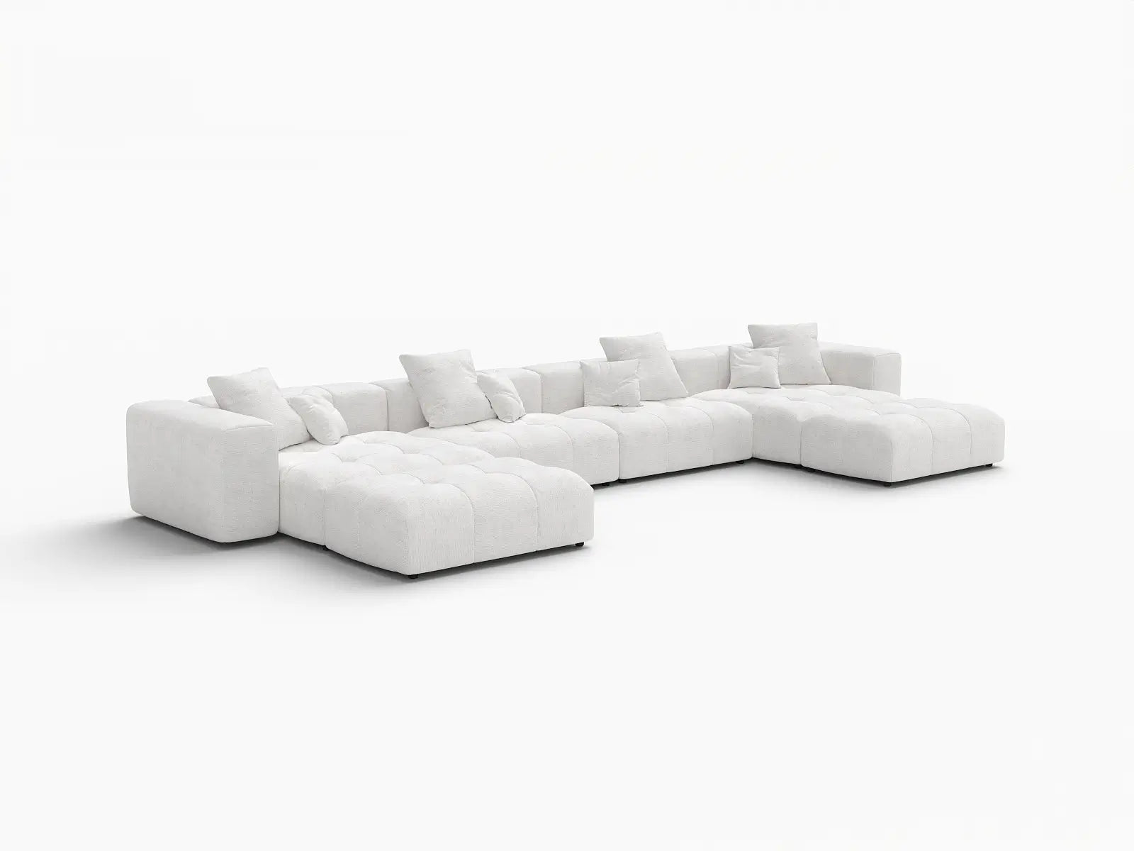 Matrix 4-Seater White Large Space U-Shaped Sectional | 6-Piece (Includes 2 Ottomans), Linen Fabric