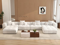 Matrix 4-Seater White Large Space U-Shaped Sectional | 6-Piece (Includes 2 Ottomans), Linen Fabric