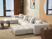 Matrix 4-Seater White Large Space U-Shaped Sectional | 6-Piece (Includes 2 Ottomans), Linen Fabric