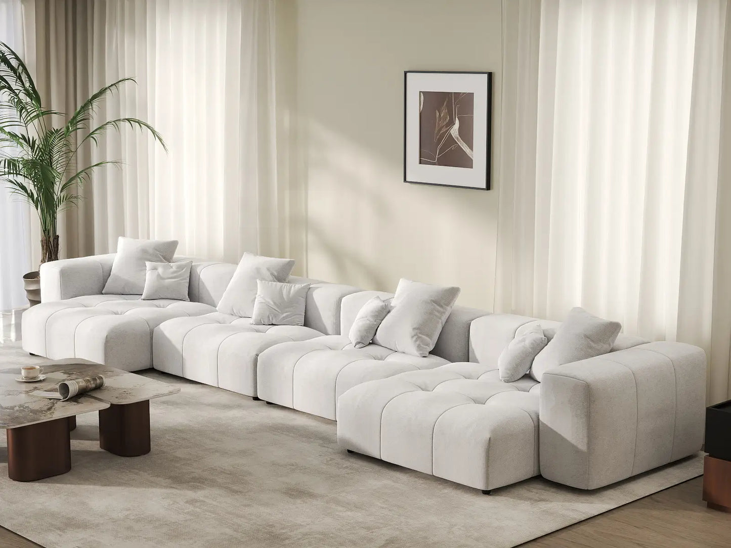 Matrix 4-Seater White Linen Couch Sectional | 4-Piece, Large Space