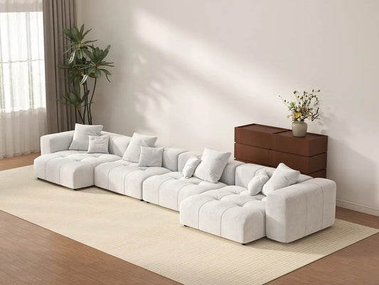 Matrix 4-Seater White Linen Couch Sectional | 4-Piece, Large Space