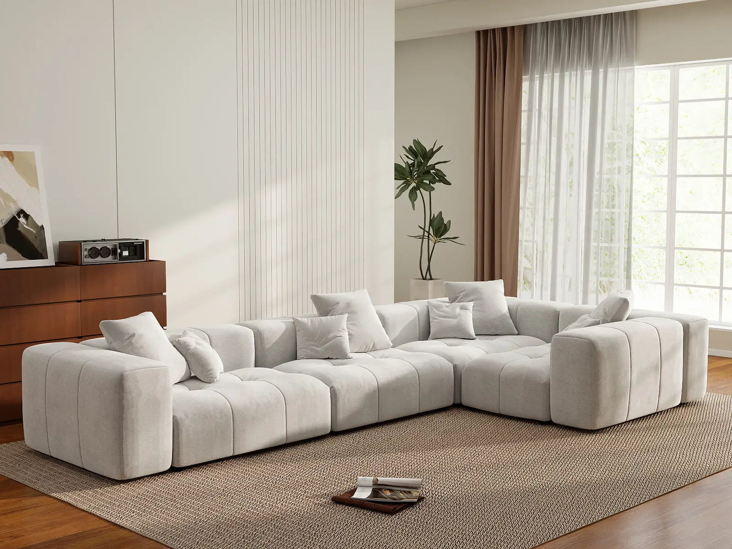 Matrix 4-Seater White Linen L-Shaped Sectional | 4-Piece, Modular Design