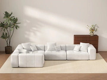 Matrix 4-Seater White Linen L-Shaped Sectional | 4-Piece, Modular Design