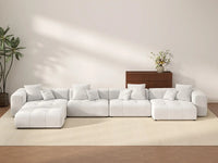 Matrix 4-Seater White Linen L-Shaped Sectional | 5-Piece (Includes 1 Ottoman), Modular Design
