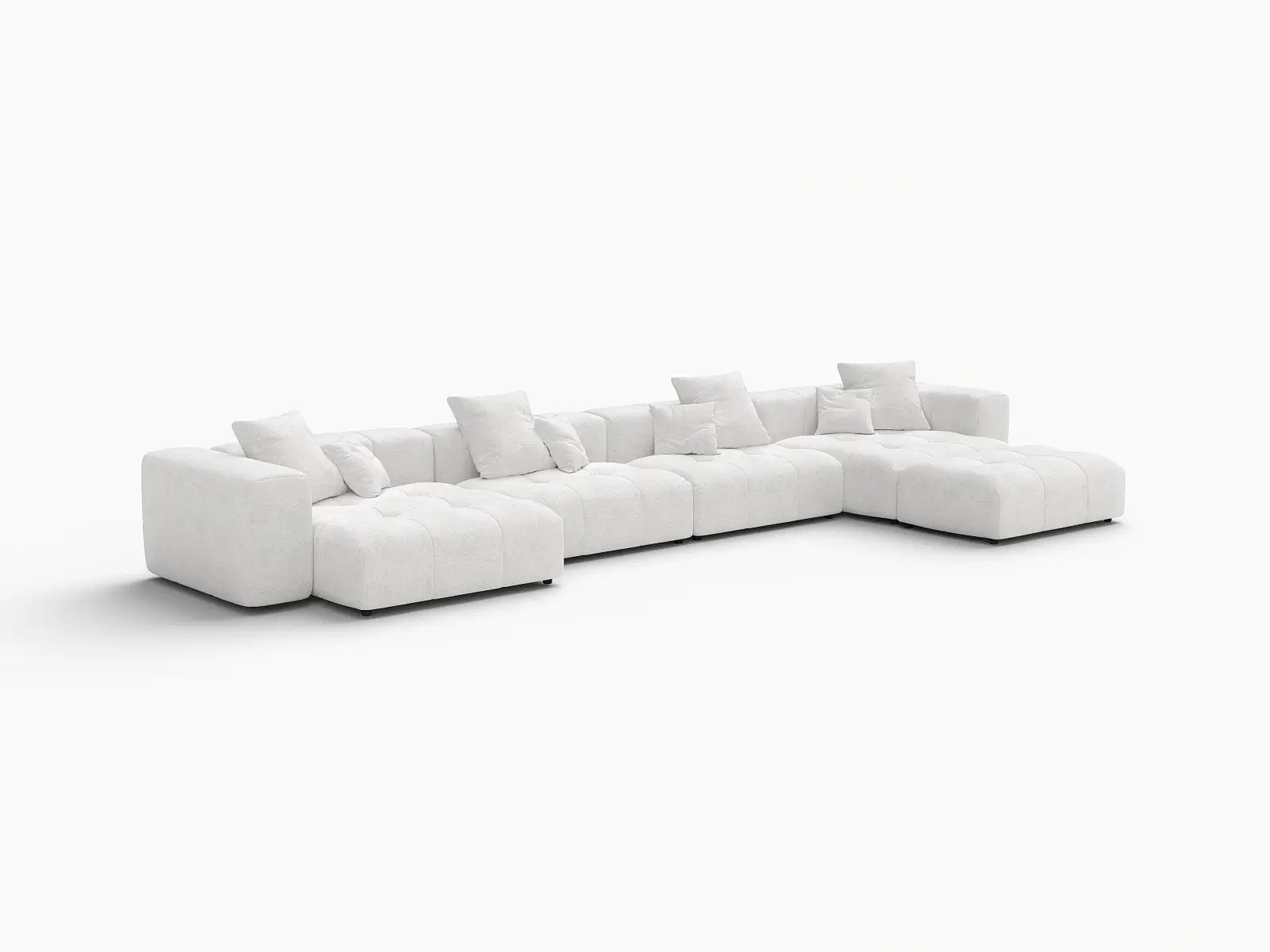 Matrix 4-Seater White Linen L-Shaped Sectional | 5-Piece (Includes 1 Ottoman), Modular Design