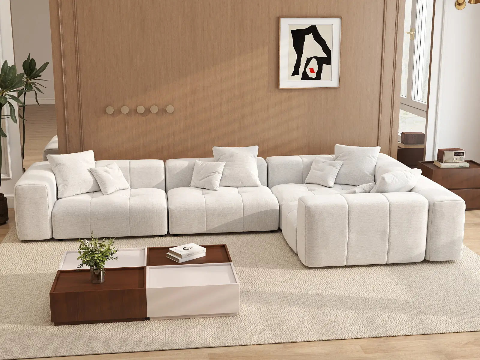 Matrix 4-Seater White Linen L-Shaped Sectional | 4-Piece, Modular Design