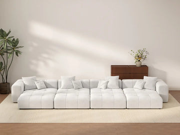 Matrix 4-Seater White Linen Pit Sectional | 8-Piece (Includes 4 Ottomans), Open Space