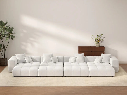 Matrix 4-Seater White Linen Pit Sectional | 8-Piece (Includes 4 Ottomans), Open Space
