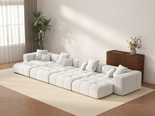 Matrix 4-Seater White Linen Pit Sectional | 8-Piece (Includes 4 Ottomans), Open Space