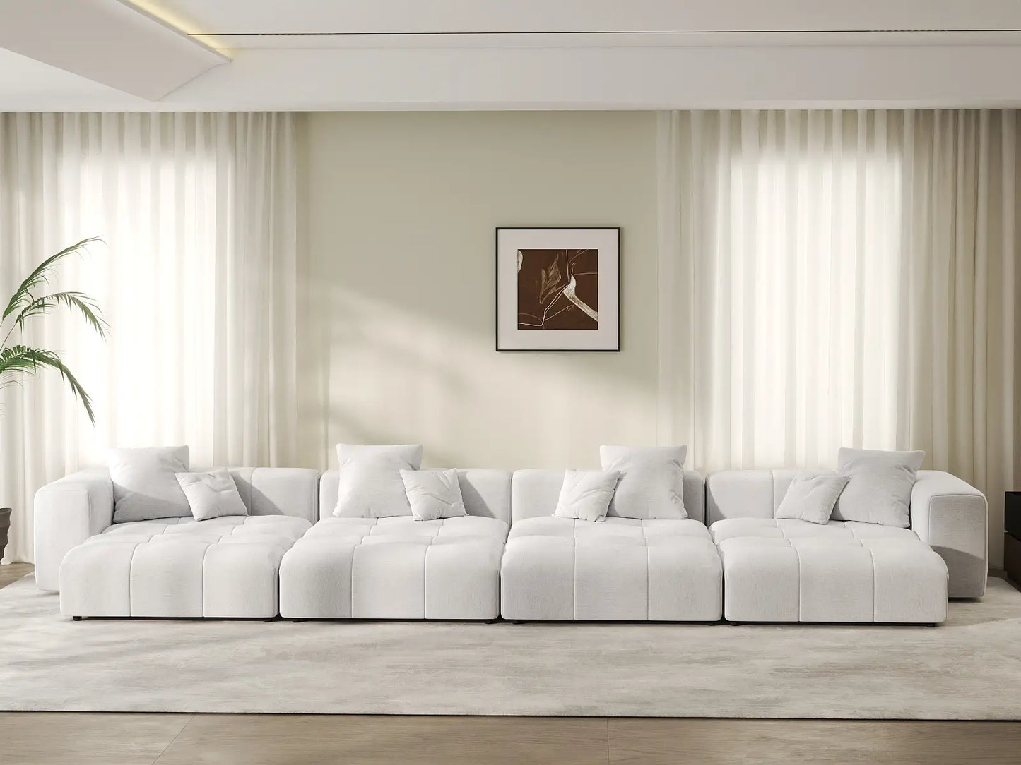 Matrix 4-Seater White Linen Pit Sectional | 8-Piece (Includes 4 Ottomans), Open Space