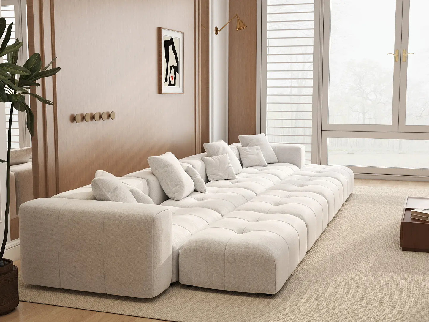 Matrix 4-Seater White Linen Pit Sectional | 8-Piece (Includes 4 Ottomans), Open Space