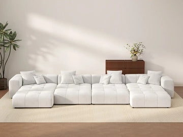 Matrix 4-Seater White Open Space Pit Sectional | 8-Piece (Includes 4 Ottomans), Linen Fabric