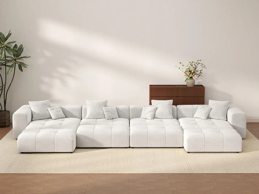 Matrix 4-Seater White Open Space Pit Sectional | 8-Piece (Includes 4 Ottomans), Linen Fabric