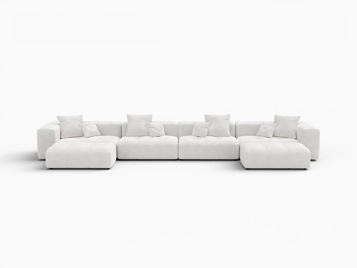 Matrix 4-Seater White U-Shaped Sectional | 6-Piece (Includes 2 Ottomans), Linen Fabric, Family Room Seating